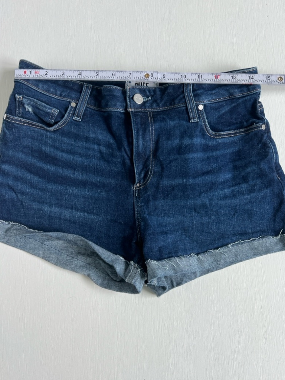 Paige women’s Dark Blue Denim Roll-Cuff Shorts - Picture 5 of 6